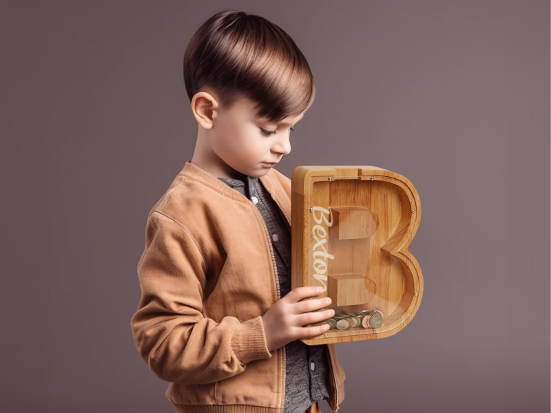 Wooden Piggy Bank for Boys or Girls