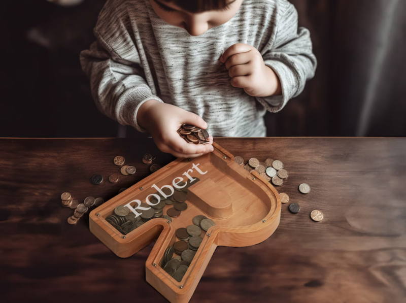 Wooden Piggy Bank for Boys or Girls