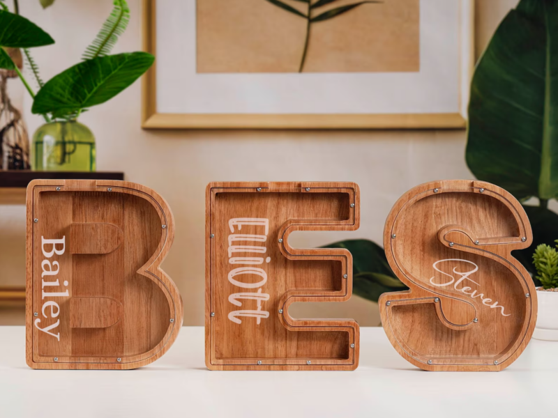 Wooden Piggy Bank for Boys or Girls